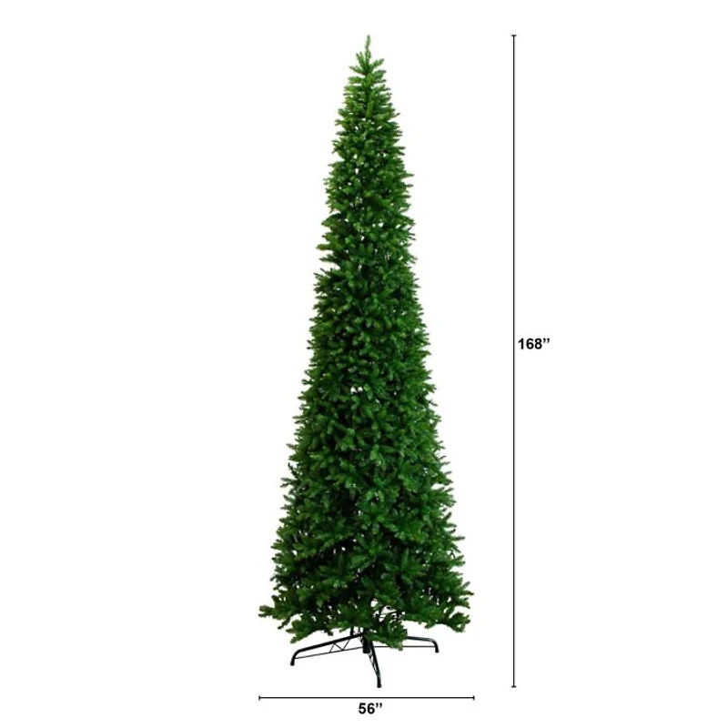 14' Artificial Slim Green Mountain Pine Christmas Tree with 1600 Warm White LED Lights and 4660 Branches