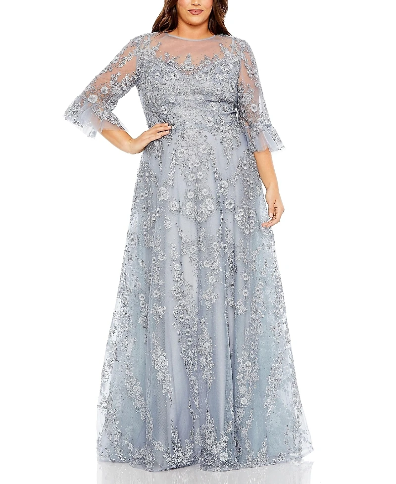 Mac Duggal High Neck Flutter Sleeve Gown