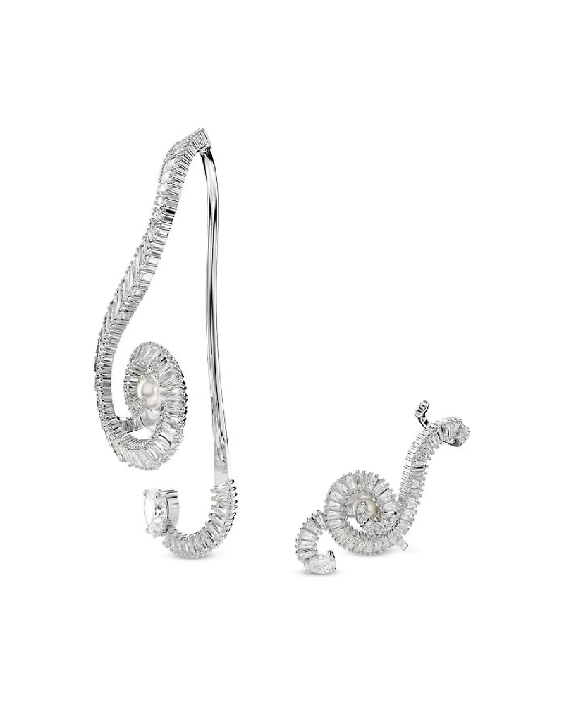 Ariana Grande Imitation Pearl & Crystal Asymmetric Clip On Statement Earrings