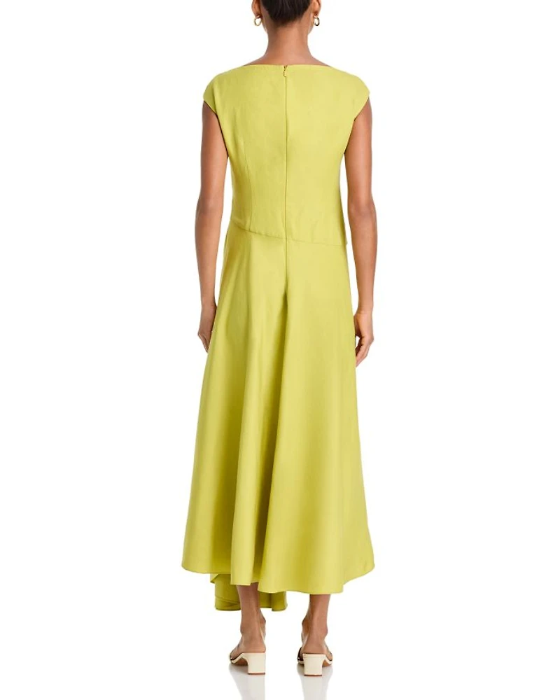 Silk Linen Drape Front Asymmetric Dress