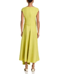Silk Linen Drape Front Asymmetric Dress