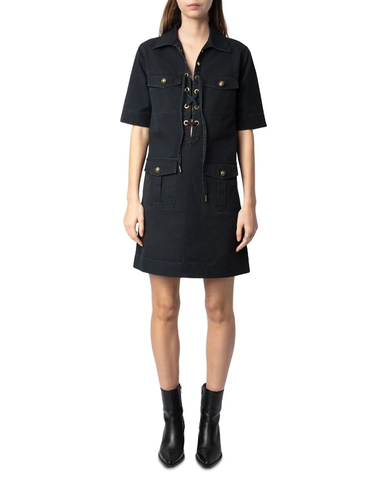 Record Military Cotton Mini Dress