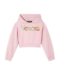 Versace Girls' Logo Flower Embroidered Fleece Sweatshirt - Little Kid, Big Kid