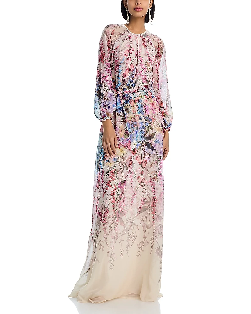 Teri Jon by Rickie Freeman Chiffon Floral Print A Line Dress