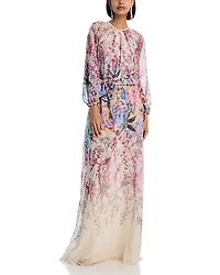 Teri Jon by Rickie Freeman Chiffon Floral Print A Line Dress