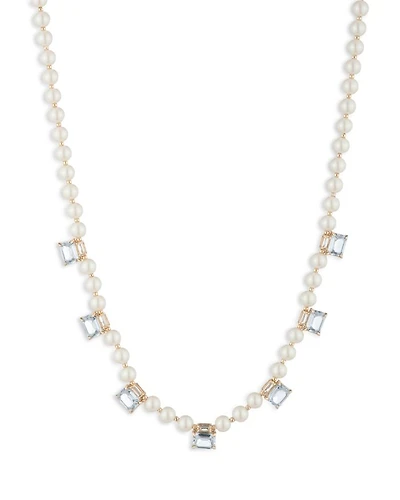 Faux Pearl & Stone Necklace, 17"