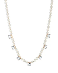 Faux Pearl & Stone Necklace, 17"
