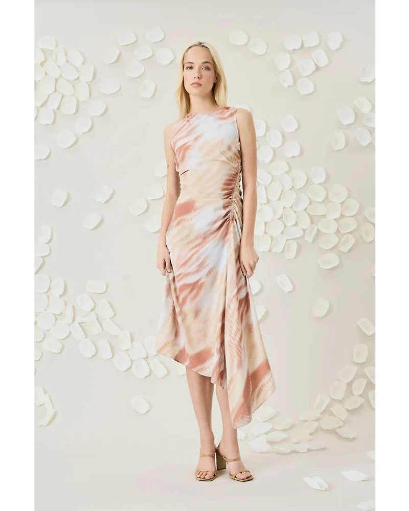 Printed Asymmetric Midi Dress