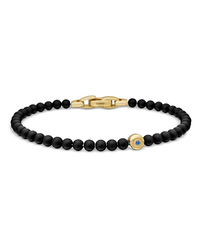 David Yurman Men's Spiritual Beads Evil Eye Bracelet with Black Onyx, Sapphire and 18K Yellow Gold, 4mm