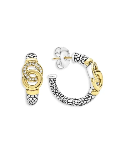 18K Yellow Gold & Sterling Silver Signature Caviar Diamond Interlocking Hoop Earrings