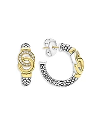 Lagos 18K Yellow Gold & Sterling Silver Signature Caviar Diamond Interlocking Hoop Earrings