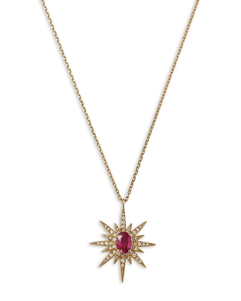 Bloomingdale's Fine Collection Ruby & Diamond Starburst Pendant Necklace