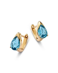 London Blue Topaz Pear Huggie Hoop Earrings in 14K Yellow Gold