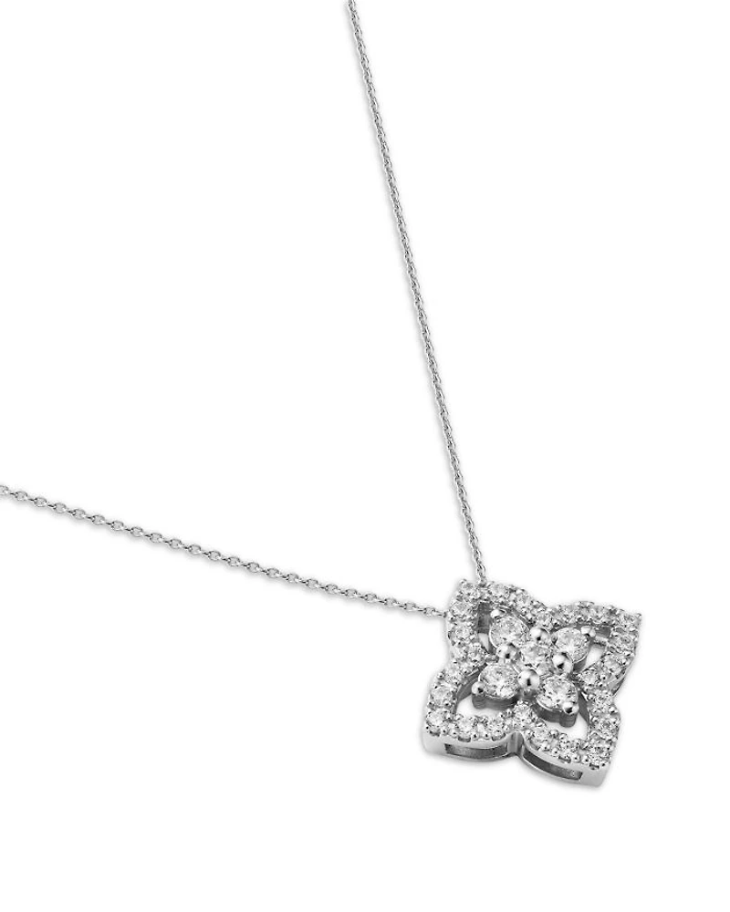 Diamond Clover Pendant Necklace in 14K White Gold, 0.50 tcw
