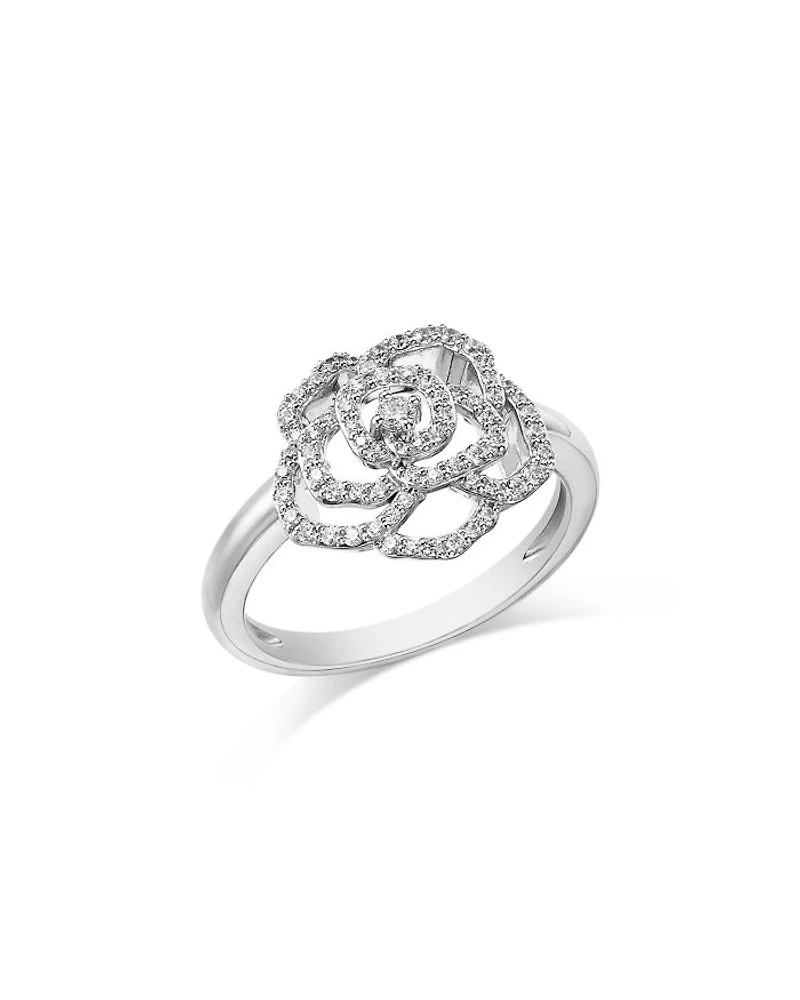Diamond Flower Ring in 14K White Gold, 0.33 tcw