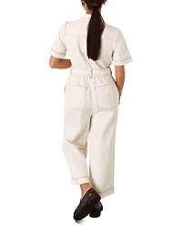 Petite Denim Pintuck Belted Jumpsuit