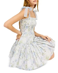 Smocked Contrast Organza Tie Mini Dress
