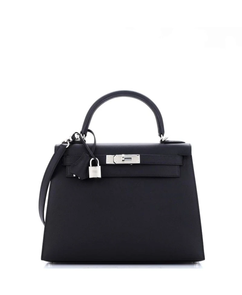 Kelly 28 Handbag Black Epsom with Palladium Hardware