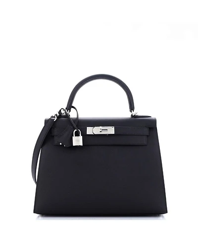 Kelly 28 Handbag Black Epsom with Palladium Hardware