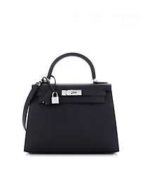 Kelly 28 Handbag Black Epsom with Palladium Hardware