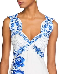 Blue Floral Cascade Wavy Sleeveless Dress