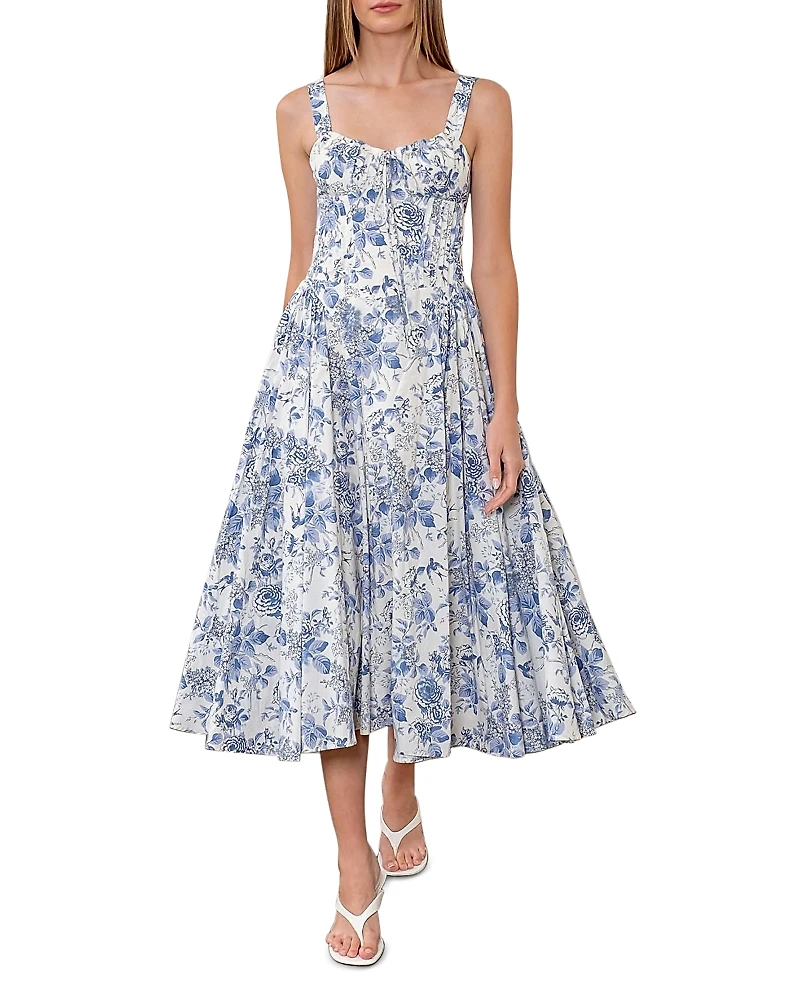 Moon River Floral Print Midi Dress