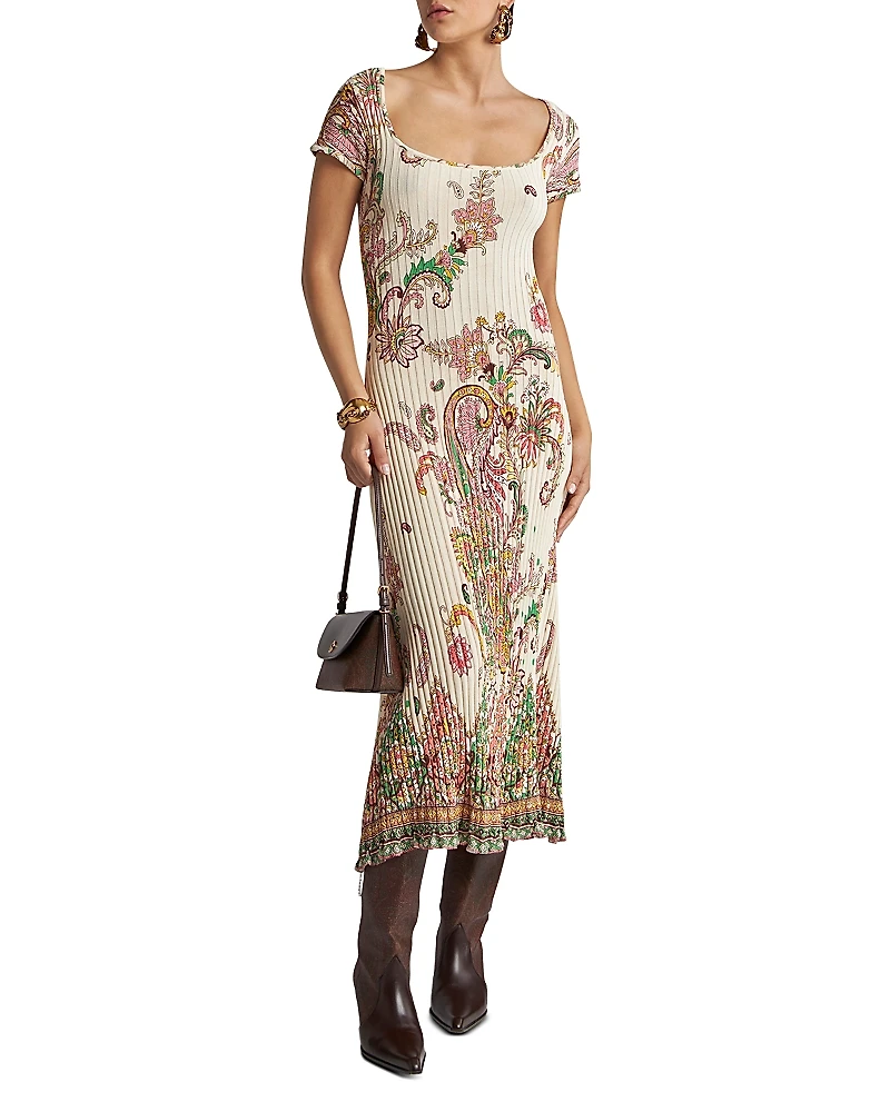 Etro Printed Square Neck Midi Dress
