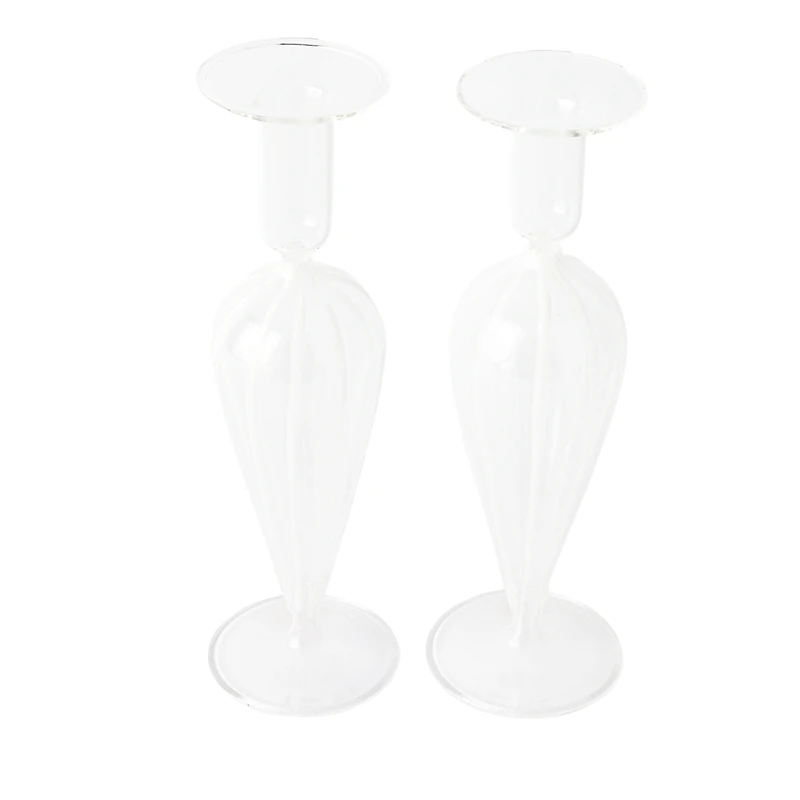 Vietri Nuovo Stripe White Candlesticks, Set of 2