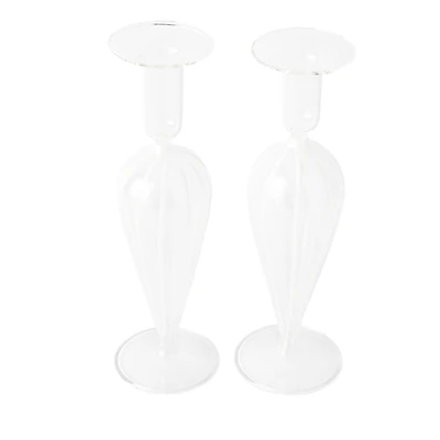 Vietri Nuovo Stripe White Candlesticks, Set of 2