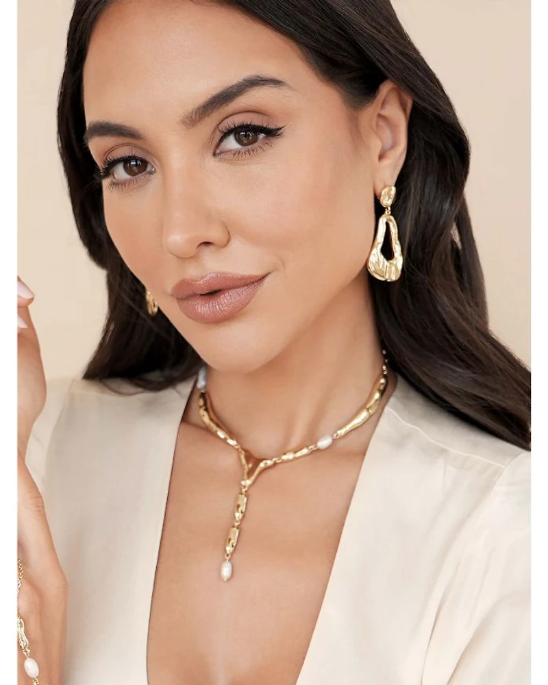 Molten 18K Yellow Gold Plated Drop Earrings, 1.9"L