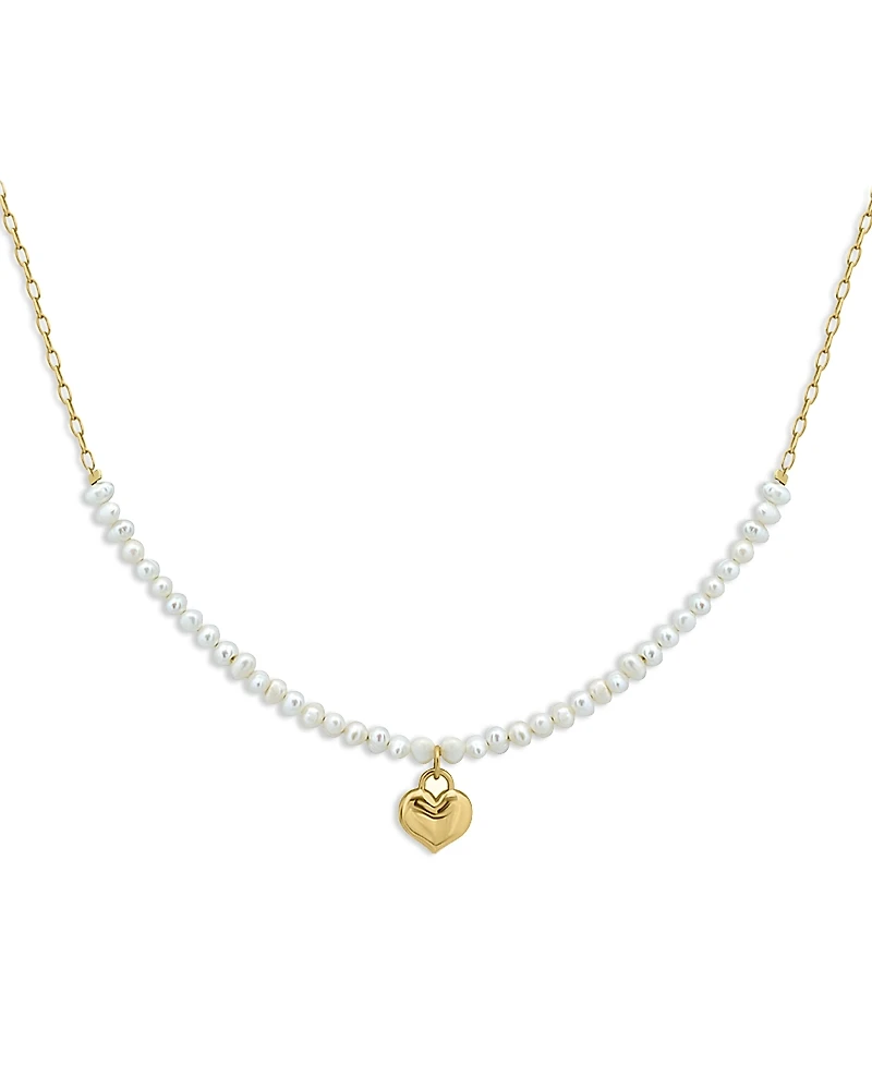 Aqua Gold Plate Cultured Freshwater Pearl Heart Drop Charm Necklace, 16 - Exclusive