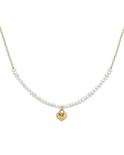 Aqua Gold Plate Cultured Freshwater Pearl Heart Drop Charm Necklace, 16 - Exclusive