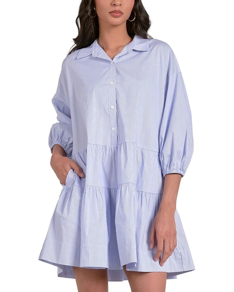 Striped Collared Tiered Dress