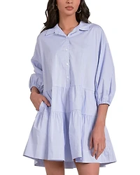 Striped Collared Tiered Dress