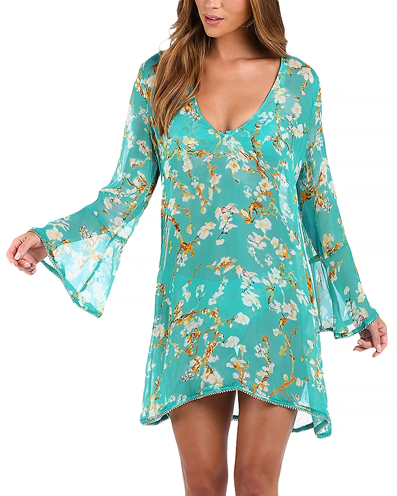 L'Agence Ansley Cherry Sheer Short Swim Cover-Up Dress