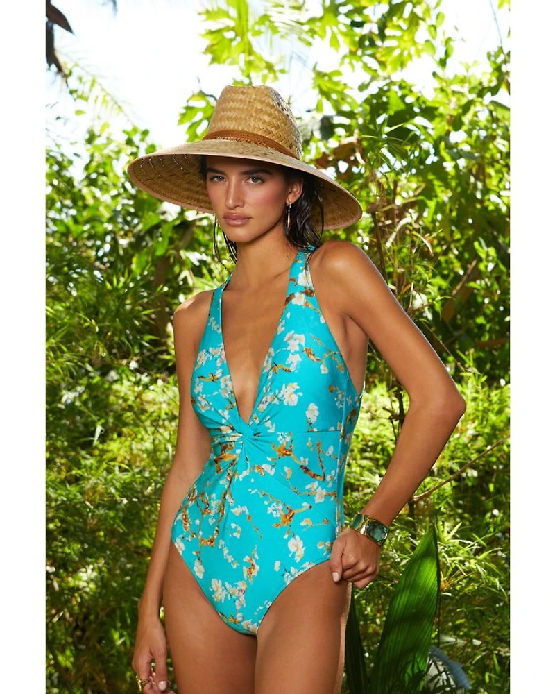 Hadley Cherry Twist Plunge One Piece Swimsuit