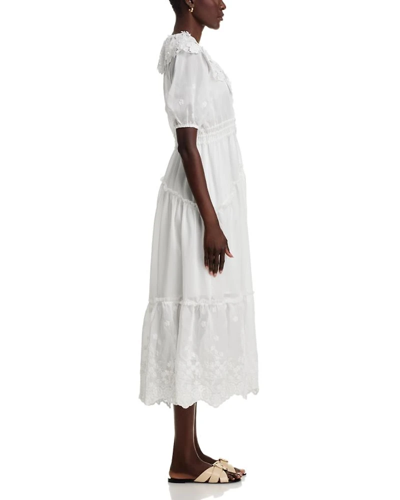 Embroidered Ruffle Short Sleeve Maxi Dress - Exclusive