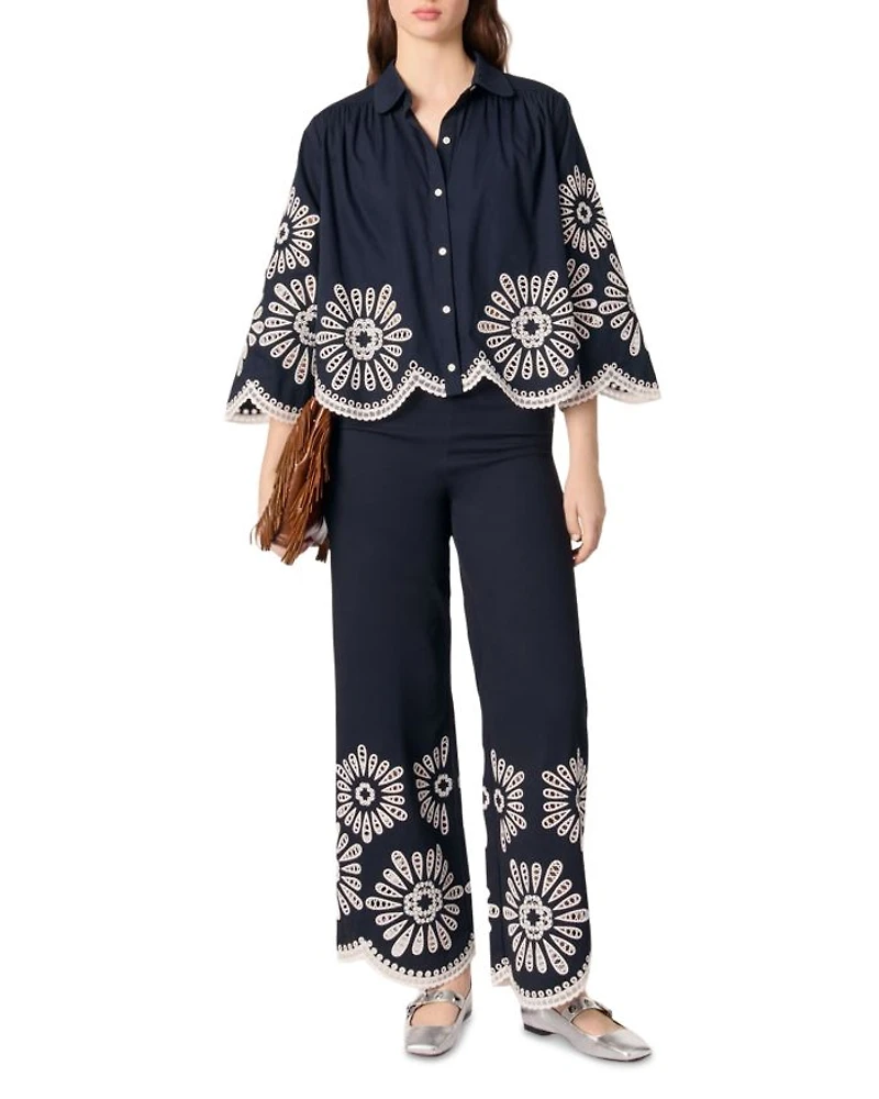 Crochet Detail Cropped Shirt