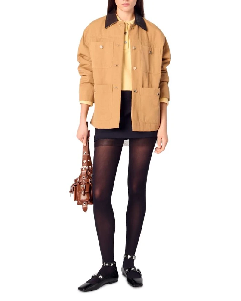 Leather Collar Cotton Coat