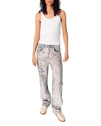 Sequined High Rise Straight Jeans Blue Sky