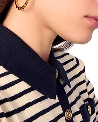 Cropped Rib Knit Shirt Collar Cardigan