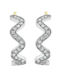 Sterling Silver Caviar Spark Diamond Wavy Huggie Hoop Earrings