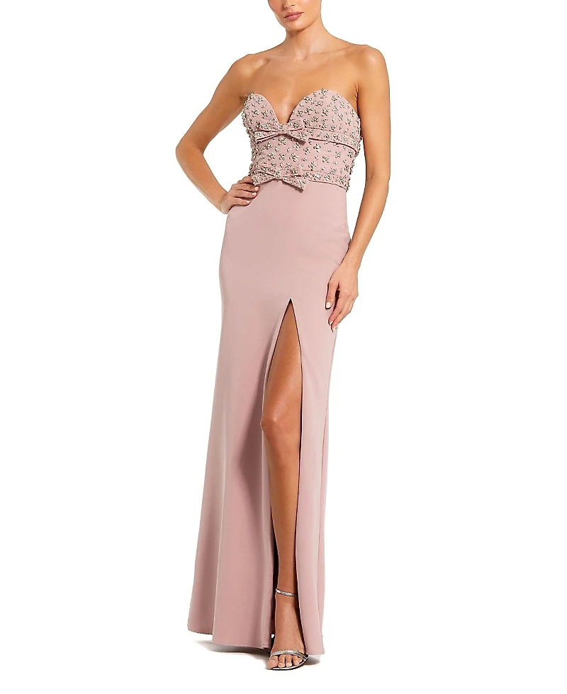 Mac Duggal Strapless Crepe Fitted Gown with Rhinestones