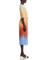 Pleated Ombre Crepe de Chine Dress