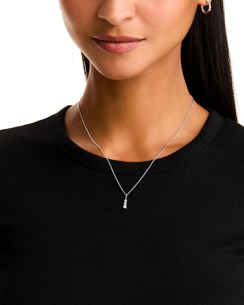 Diamond Three Stone Pendant Necklace in 14K White Gold, 0.25 tcw