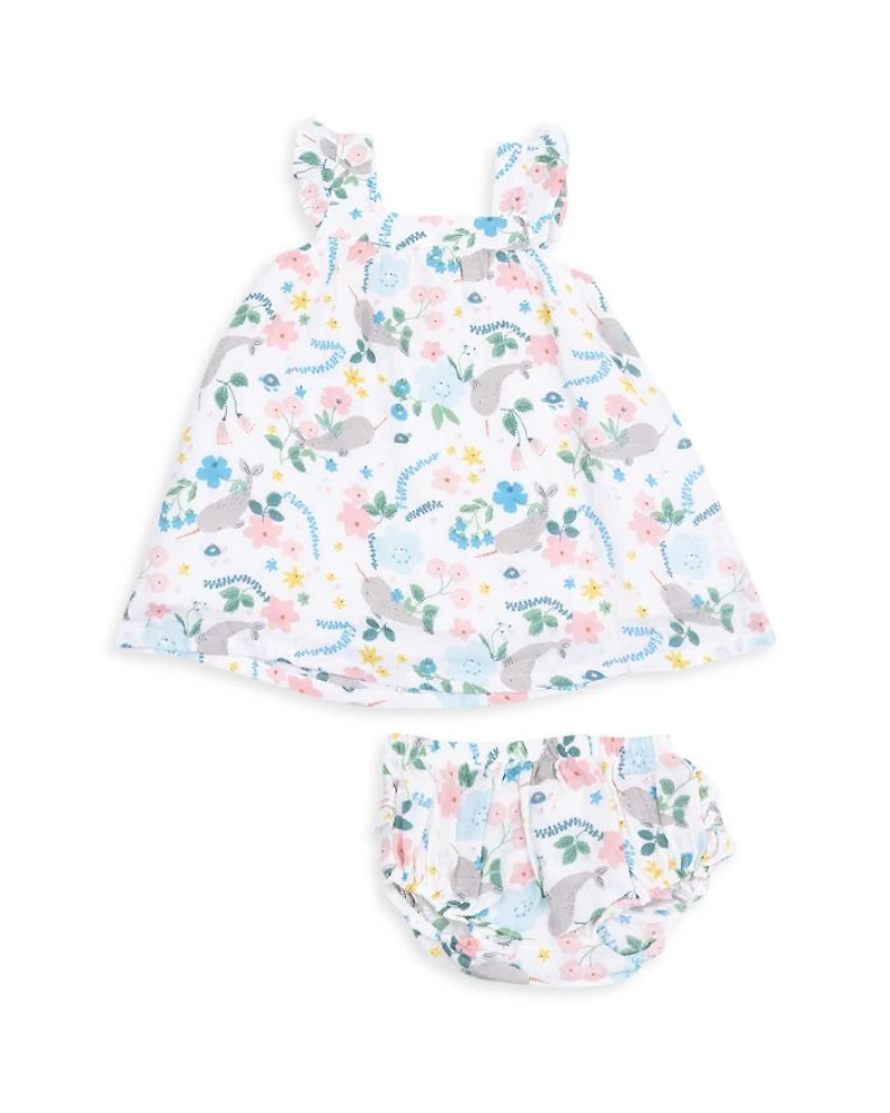 Girls' Narwhal Floral Sundress & Diaper Cover Set - Baby