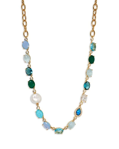 Blue Lagoon Mixed Stone Collar Necklace in 18K Gold Plated, 24"