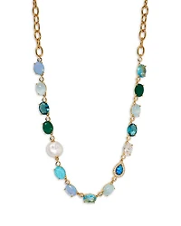 Blue Lagoon Mixed Stone Collar Necklace in 18K Gold Plated, 24"
