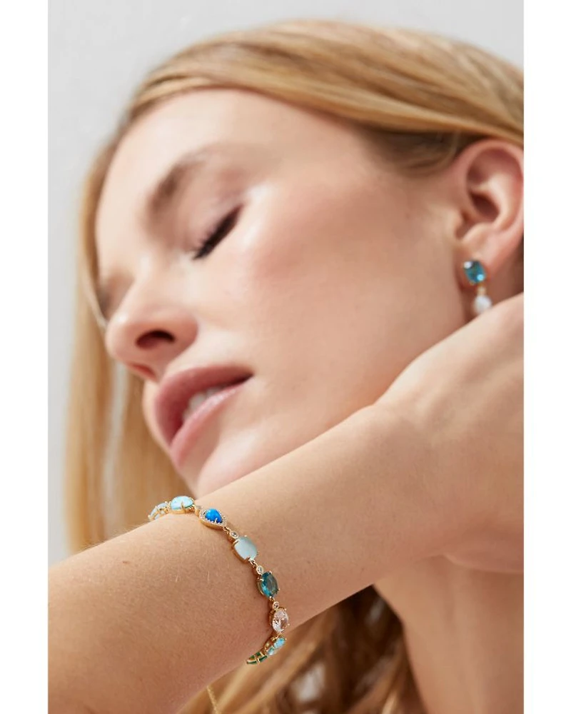 Blue Lagoon Mixed Stone Flex Bracelet in 18K Gold Plated