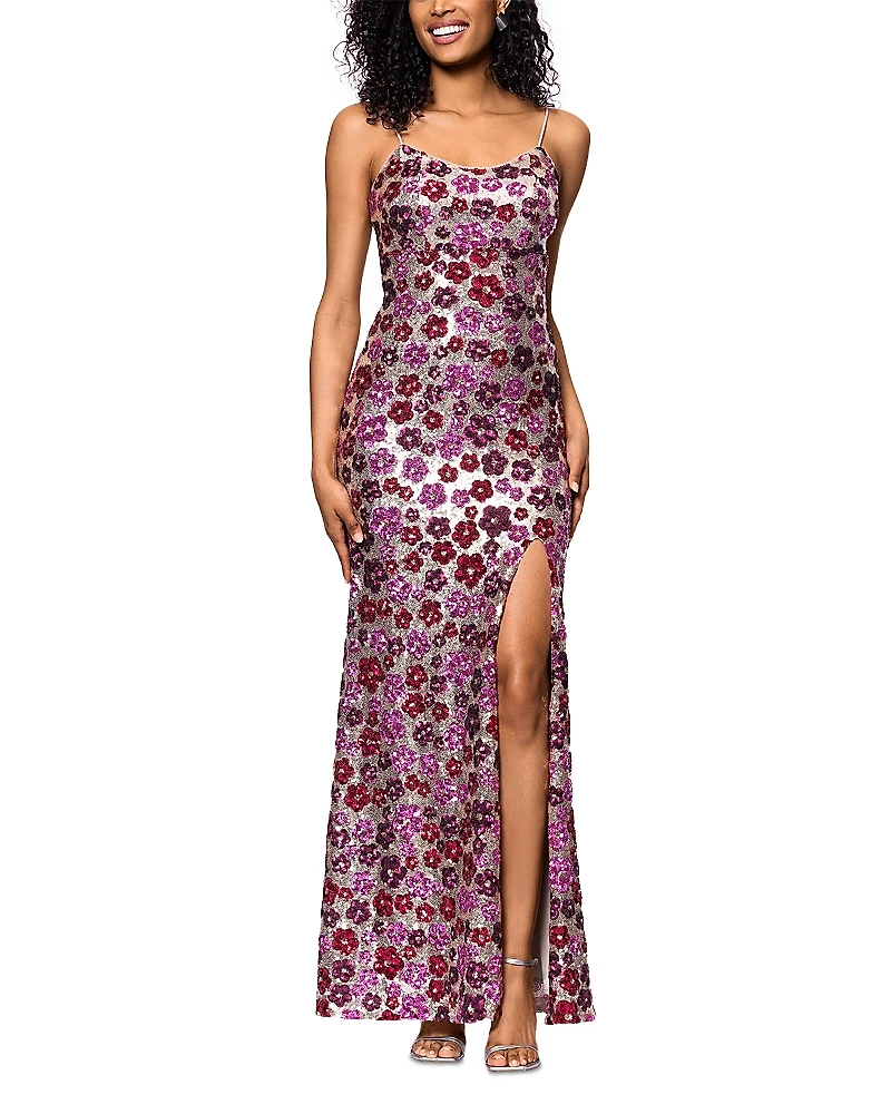 Aqua Floral Sequin Dress - Exclusive